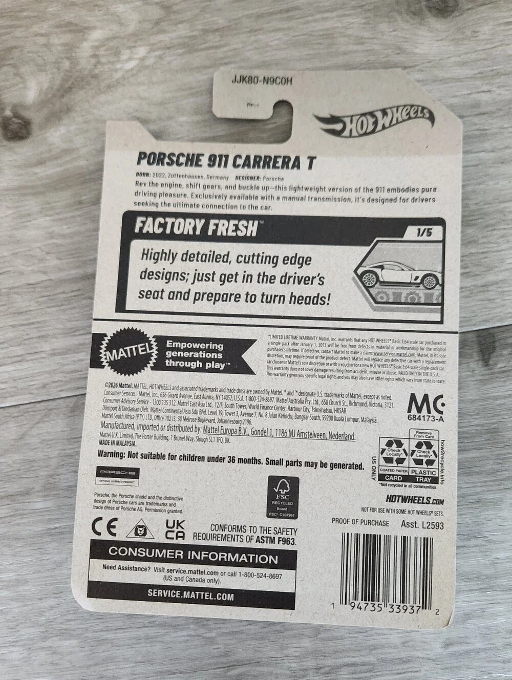 Hot Wheels Porsche 911 Carrera T Black